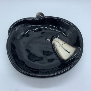 Russ Berrie Whimsical Alley Katz Black Fat Cat Trinket Dish Hand Painted  3D